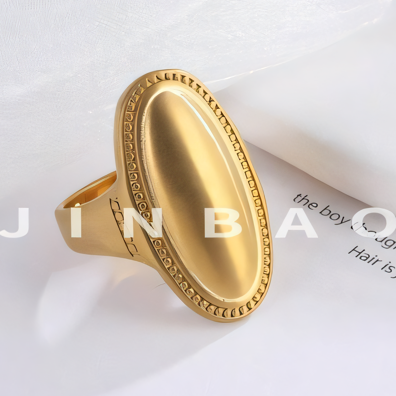 Elegant Oval Ring Women's Two-Tone Gold & Silver Stainless Steel Ring | G003417