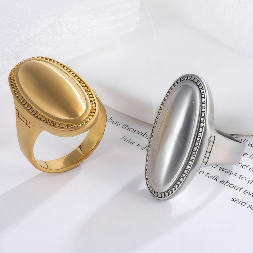 Elegant Oval Ring Women's Two-Tone Gold & Silver Stainless Steel Ring | G003417