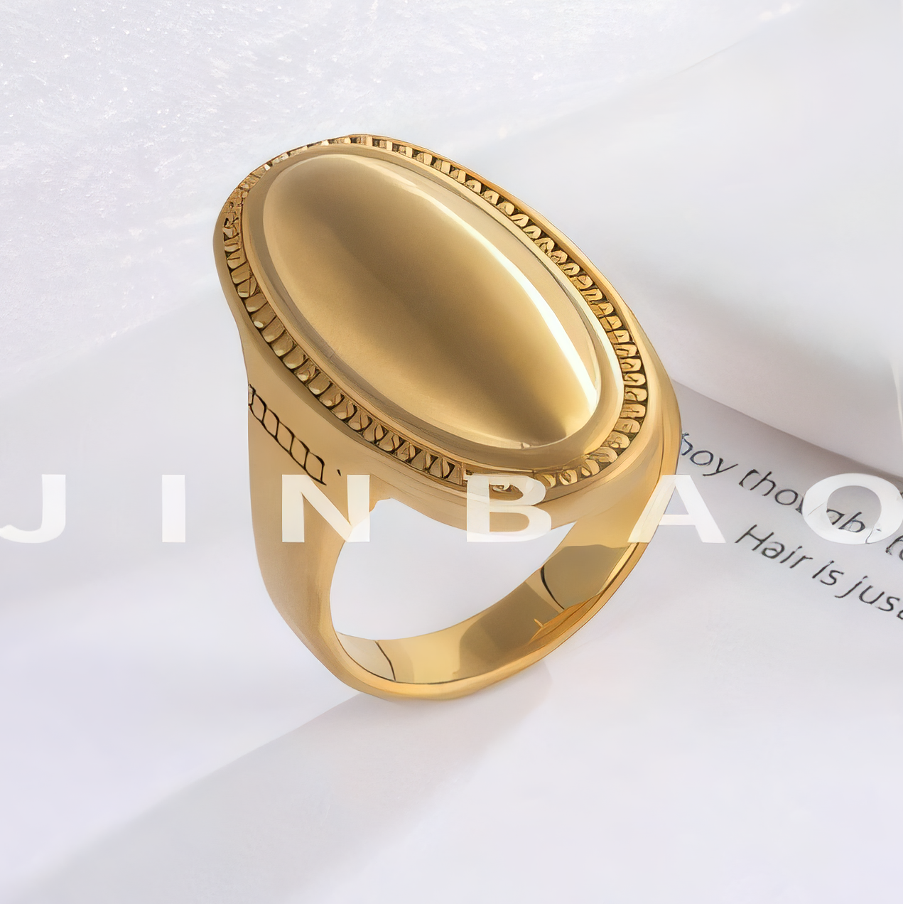 Elegant Oval Ring Women's Two-Tone Gold & Silver Stainless Steel Ring | G003417