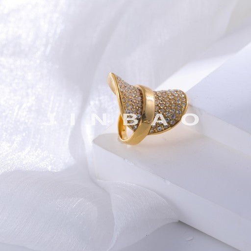 Elegant Rhinestone Embellished Gold Band Ring for Women | N00422