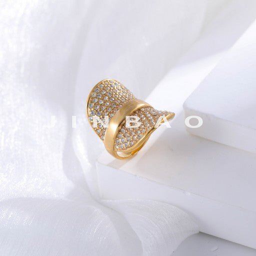 Elegant Rhinestone Embellished Gold Band Ring for Women | N00422