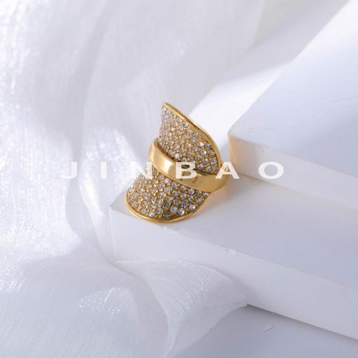 Elegant Rhinestone Embellished Gold Band Ring for Women | N00422