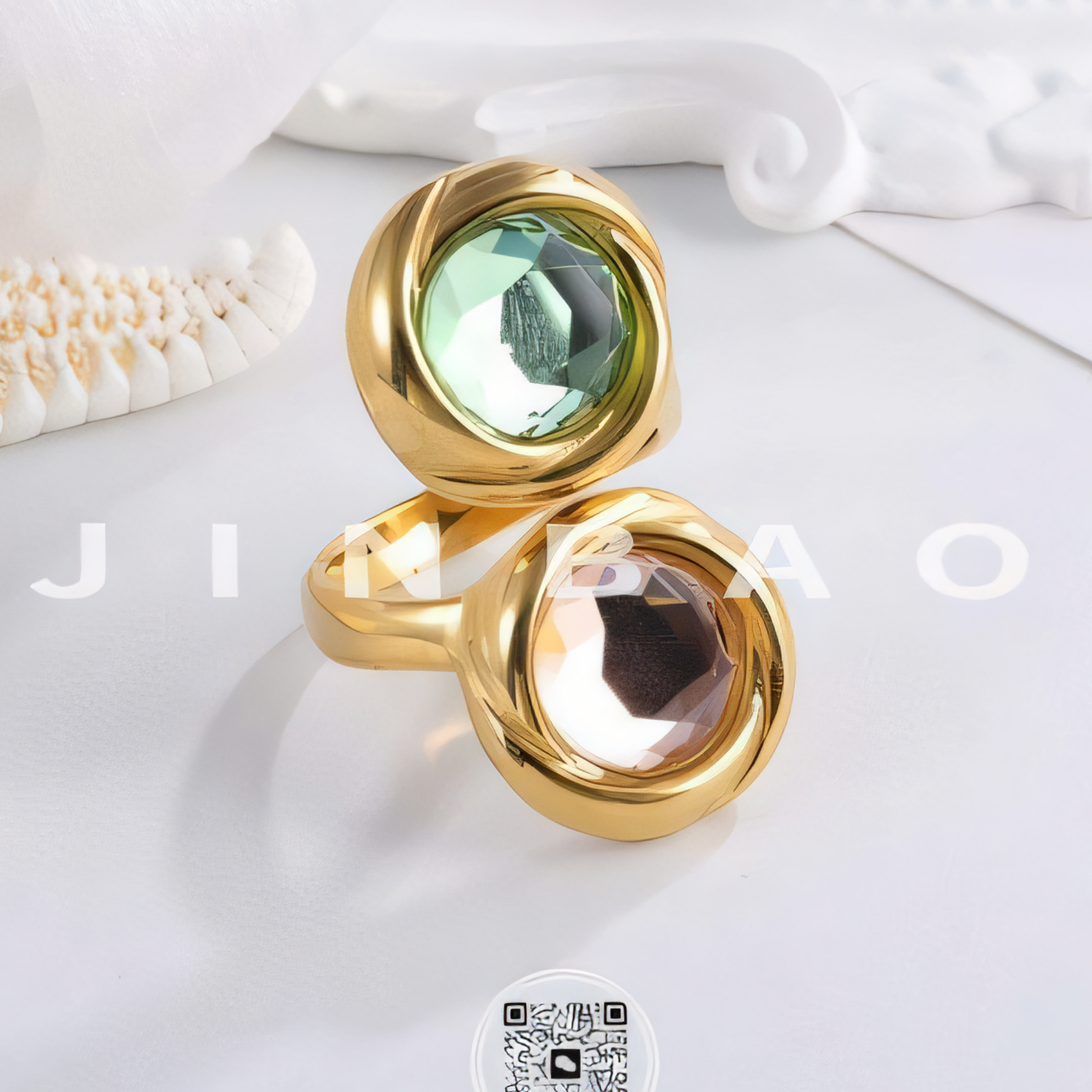 Elegant Stainless Steel Ring with Double Gemstone Design for Women |  G004502