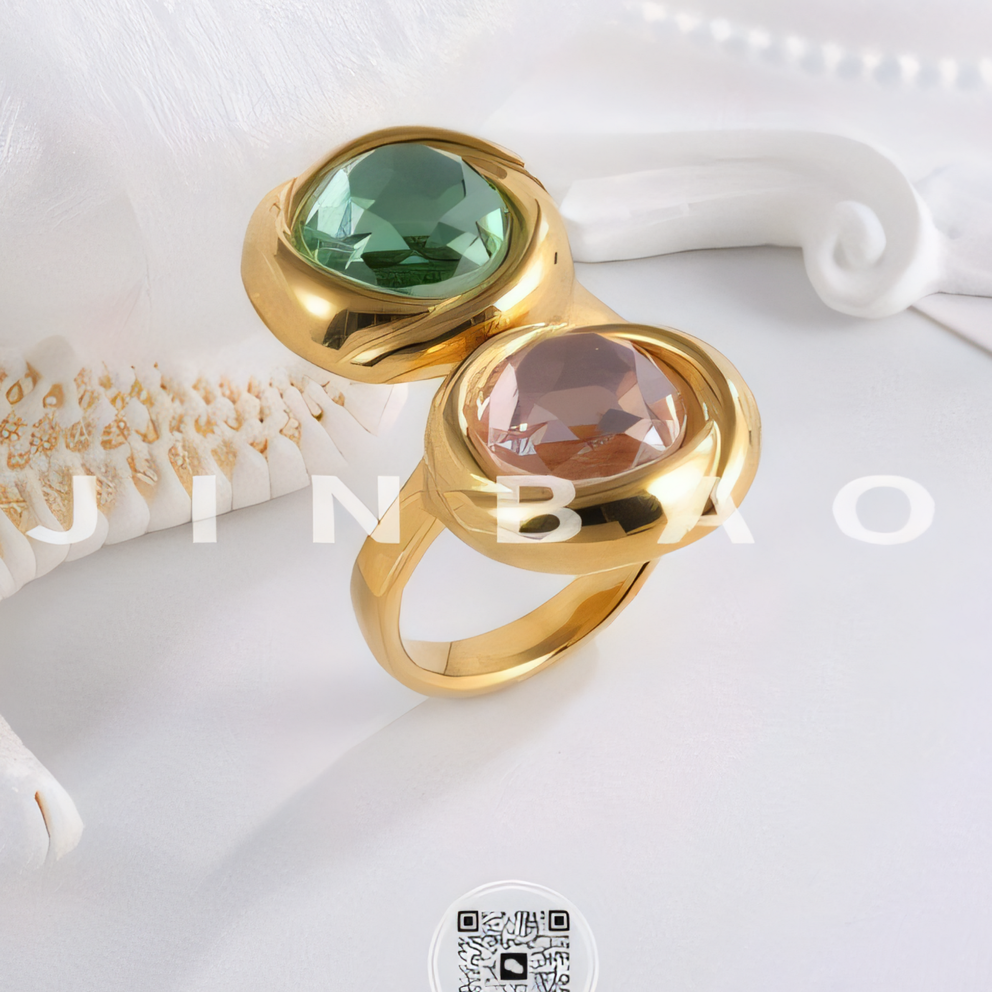 Elegant Stainless Steel Ring with Double Gemstone Design for Women |  G004502