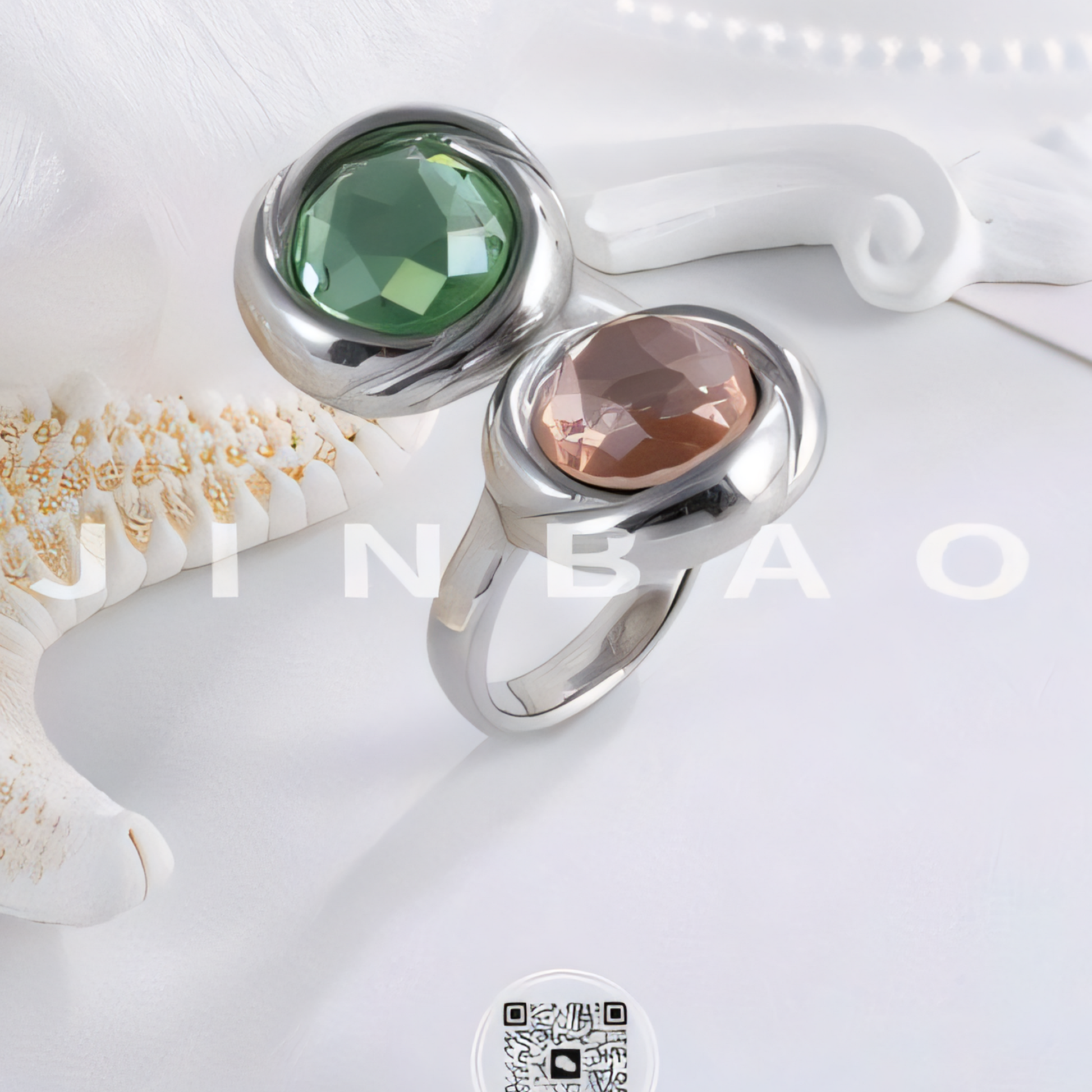 Elegant Stainless Steel Ring with Double Gemstone Design for Women |  G004502