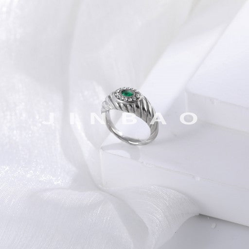 Elegant Textured Stainless Steel Gemstone Ring Women's Ring | N00712