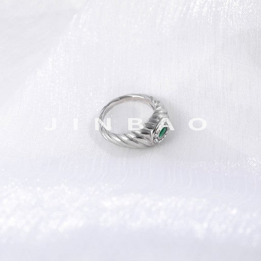 Elegant Textured Stainless Steel Gemstone Ring Women's Ring | N00712