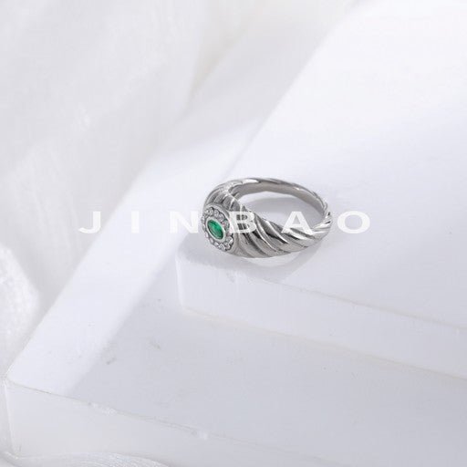 Elegant Textured Stainless Steel Gemstone Ring Women's Ring | N00712
