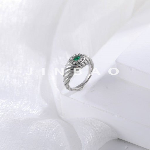 Elegant Textured Stainless Steel Gemstone Ring Women's Ring | N00712
