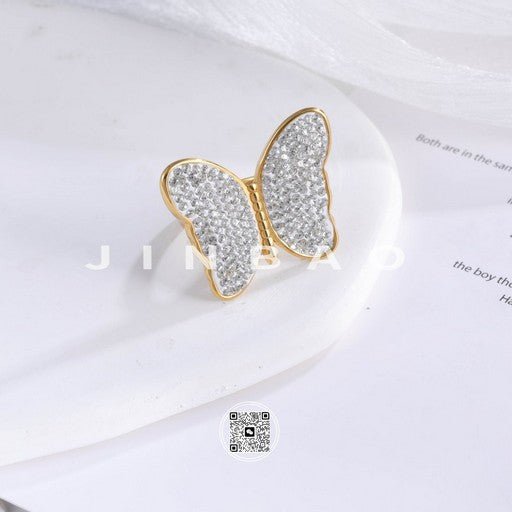 European Style Butterfly Pattern Stainless Steel Ring Women's Light Luxury Design | G004447