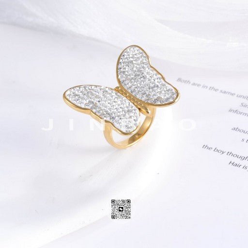 European Style Butterfly Pattern Stainless Steel Ring Women's Light Luxury Design | G004447