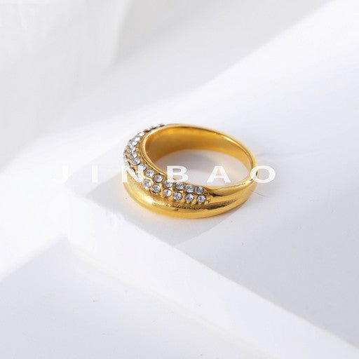 European Style Diamond-Studded Stainless Steel Ring Women's Delicate Design | N00707