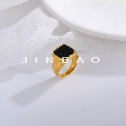 European Style Square Black Stone Ring Men's Vintage Design | DZ948