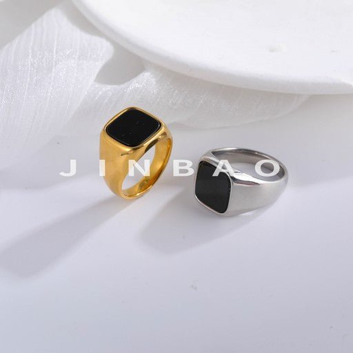 European Style Square Black Stone Ring Men's Vintage Design | DZ948