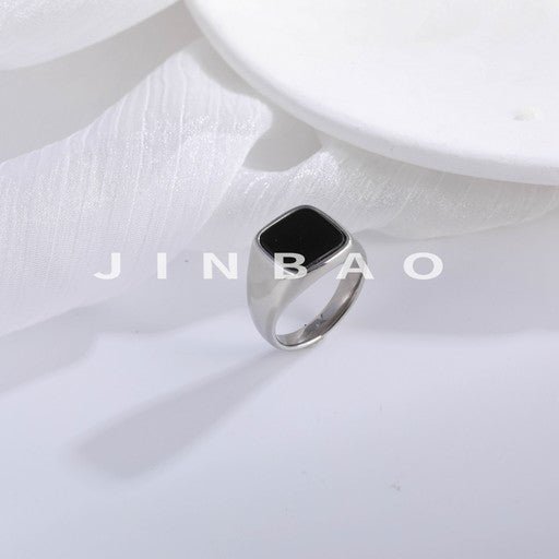 European Style Square Black Stone Ring Men's Vintage Design | DZ948