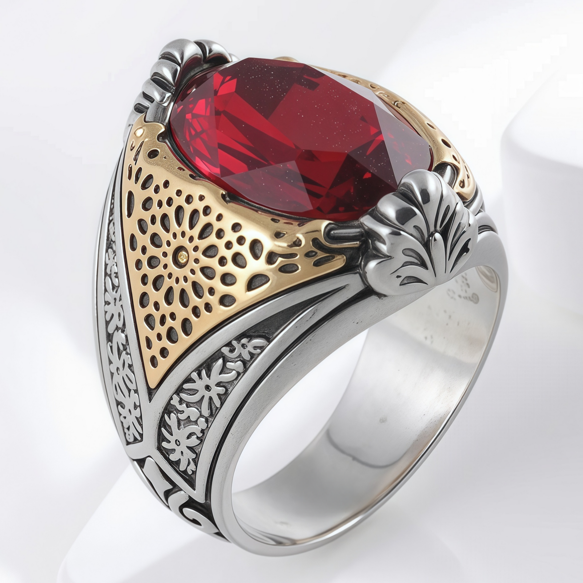 Vintage Stainless Steel Ring with Red Gemstone Classic Fashion for Men | K002779