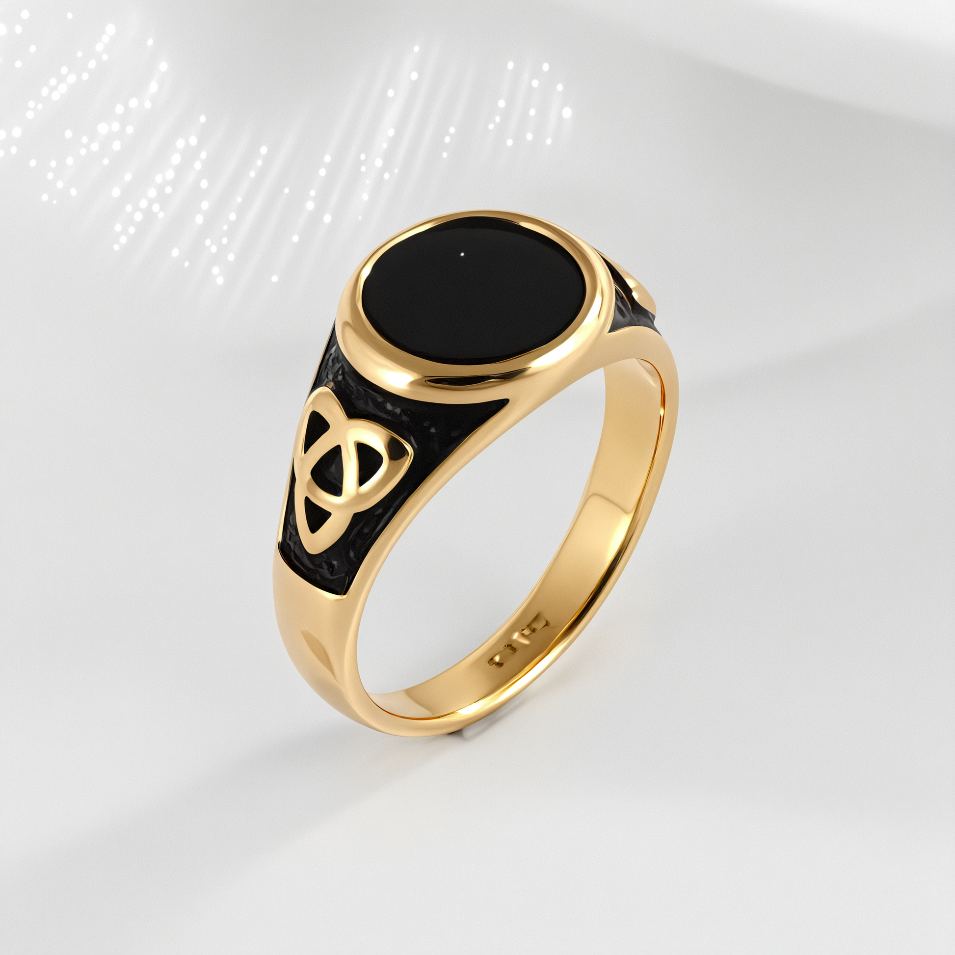 Black Round Inlaid Retro Personalized Stainless Steel Men's Ring | K002933