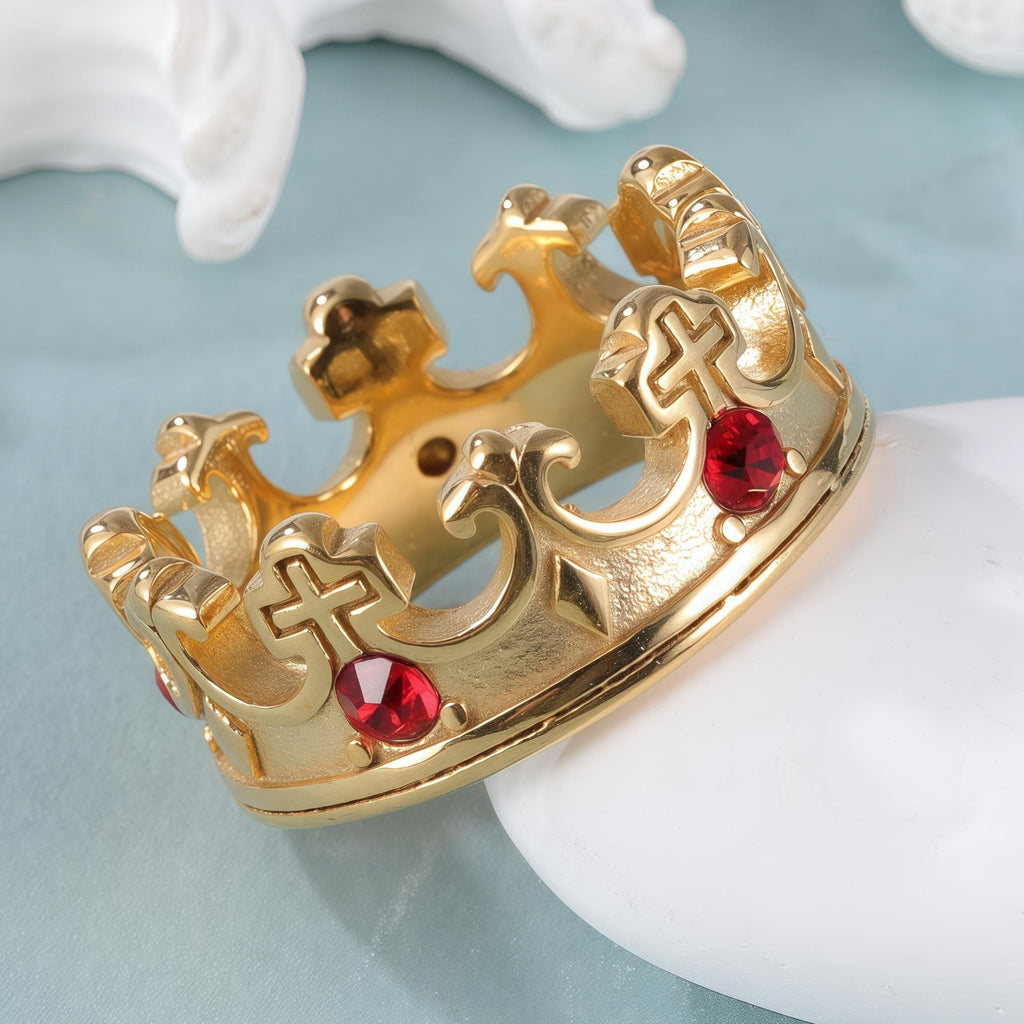 Vintage Cross Design Golden Crown Waterproof Ring丨LIUDZ-62