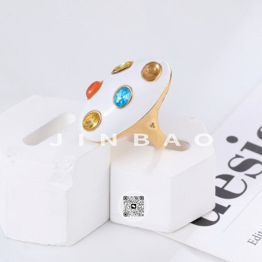 Fashion Multicolor Gemstone Ring Women's Gold Stainless Steel Ring | G004597