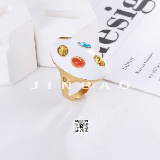 Fashion Multicolor Gemstone Ring Women's Gold Stainless Steel Ring | G004597