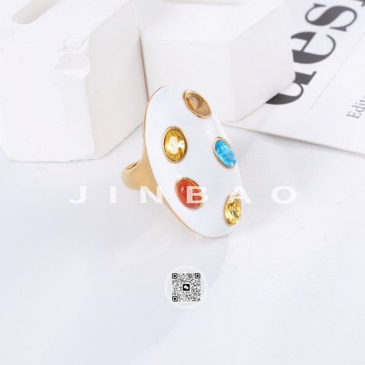 Fashion Multicolor Gemstone Ring Women's Gold Stainless Steel Ring | G004597