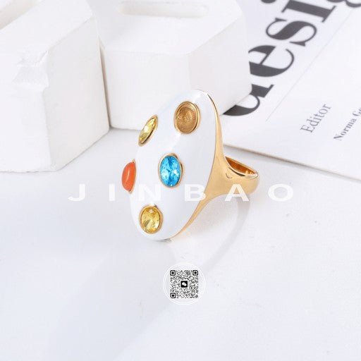 Fashion Multicolor Gemstone Ring Women's Gold Stainless Steel Ring | G004597