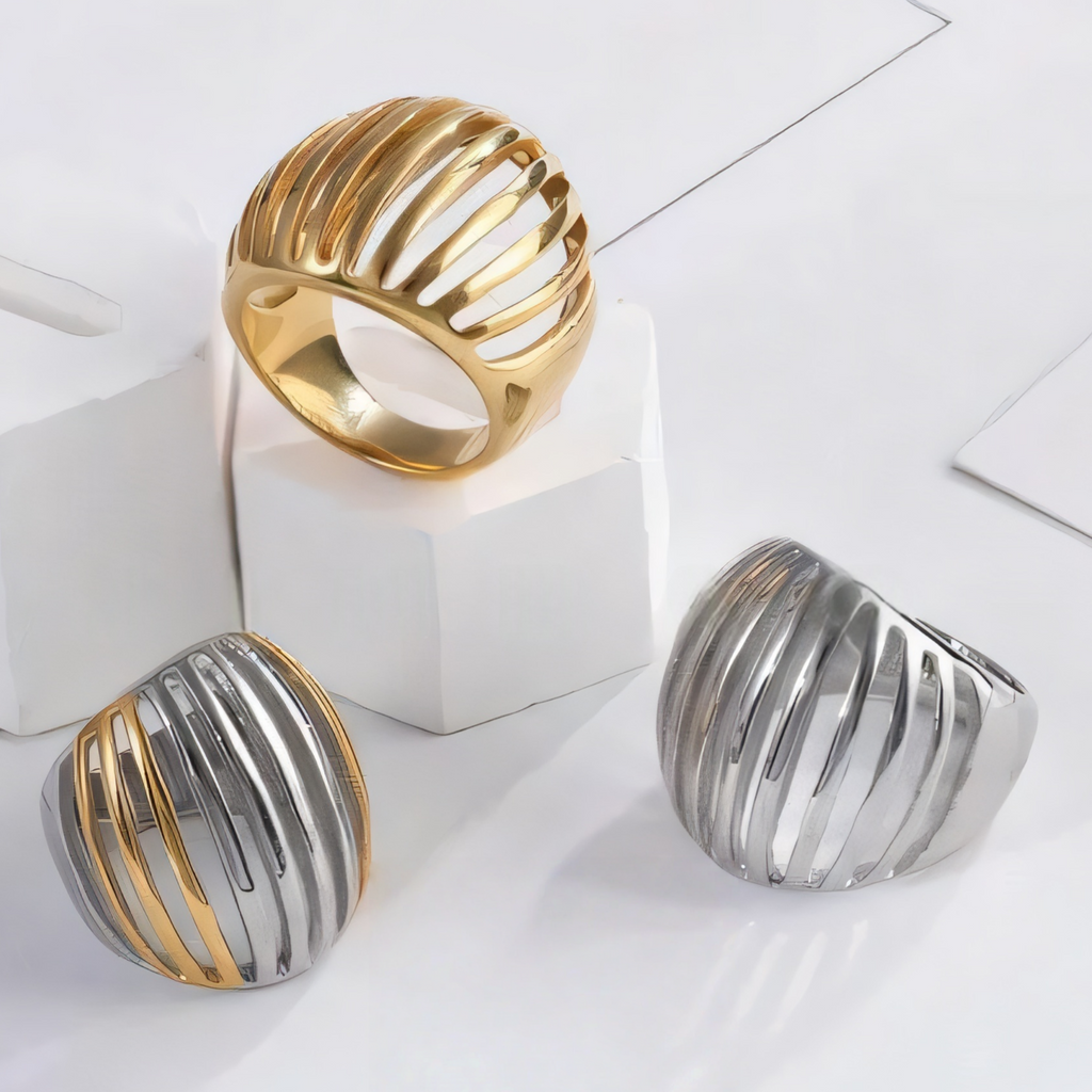 Fashion Striped Stainless Steel Ring Women's Ring | G00338