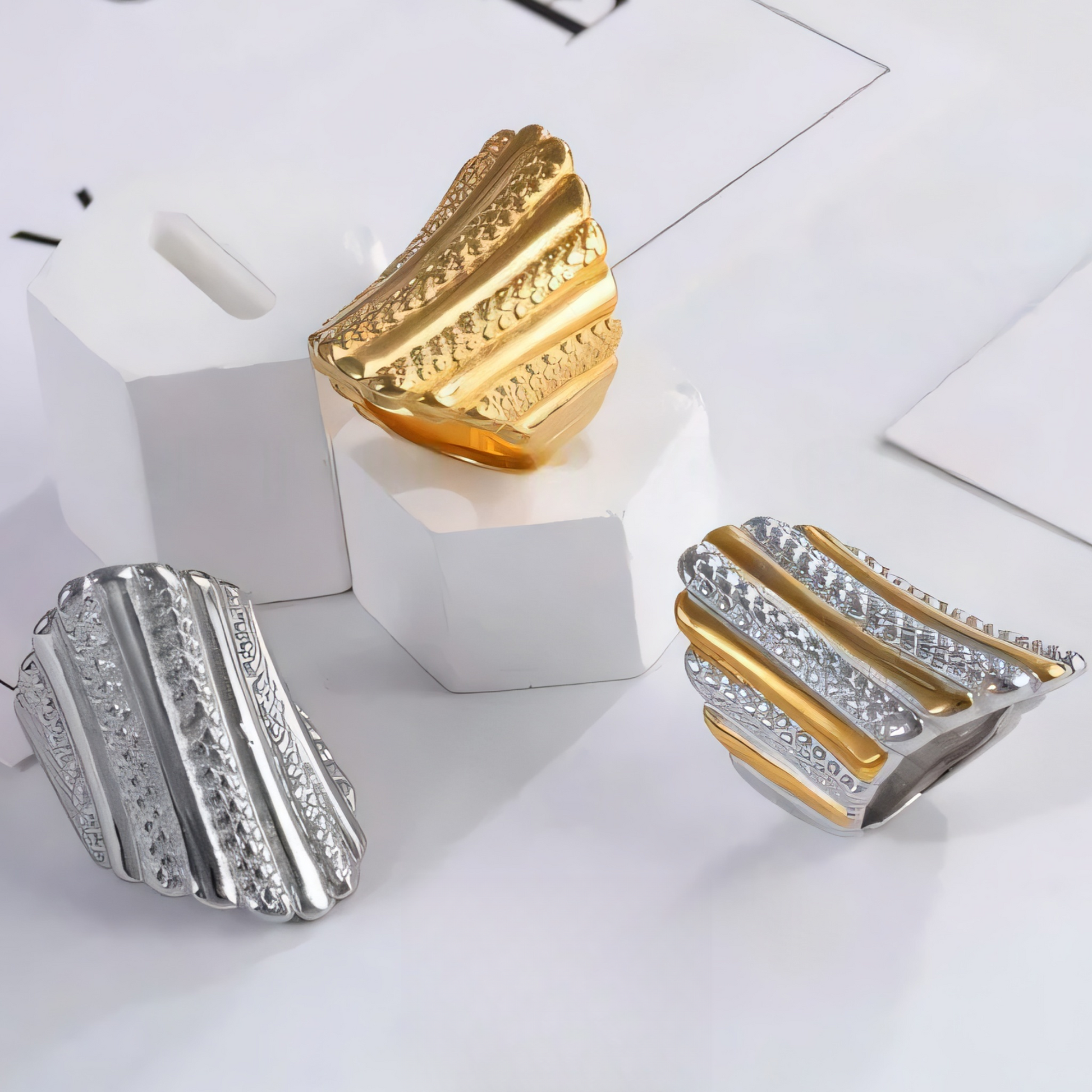 Fashion Textured Stainless Steel Ring Women's Ring | G002902