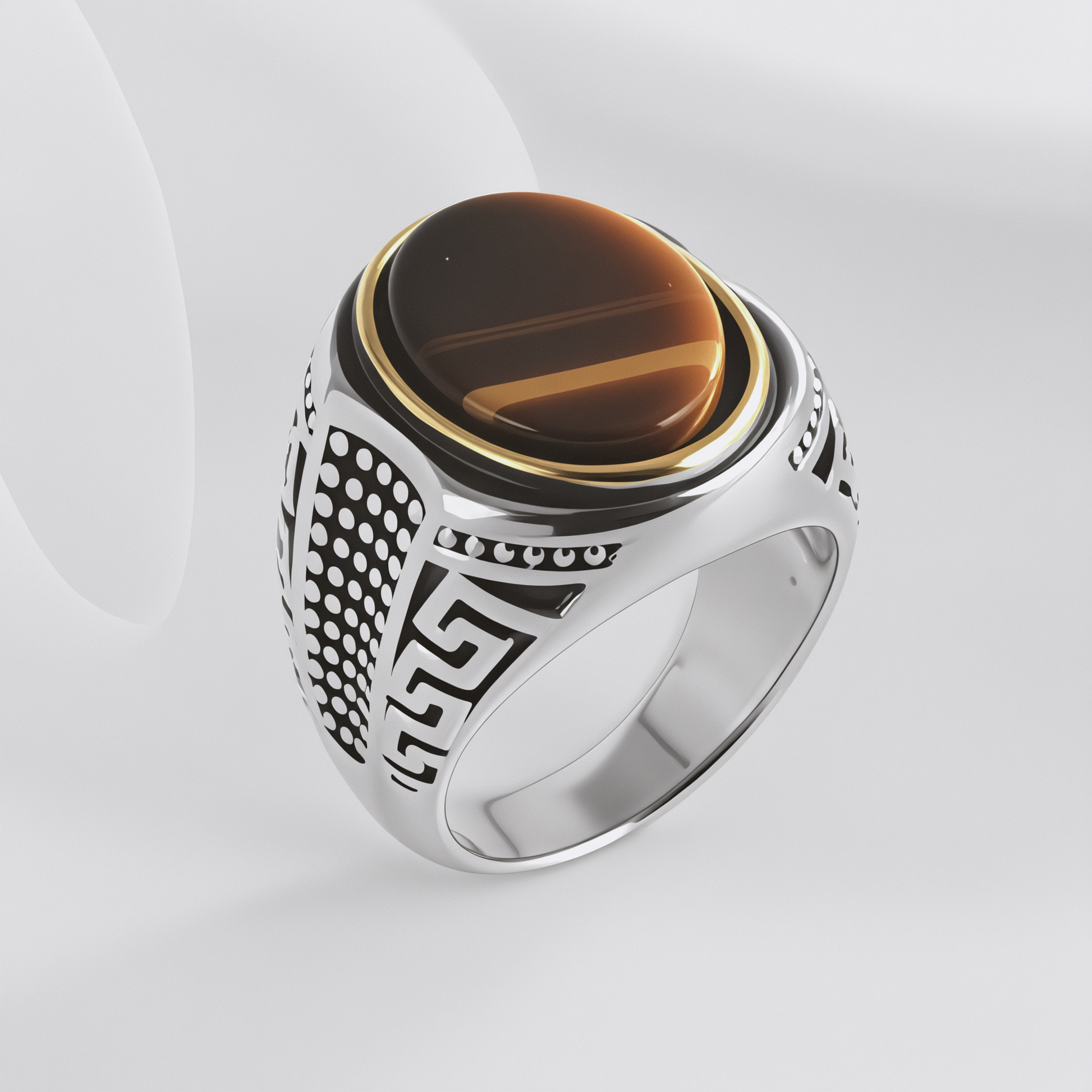 Vintage Tiger Eye Stone Ring Men's Stainless Steel Unique Design | K00692