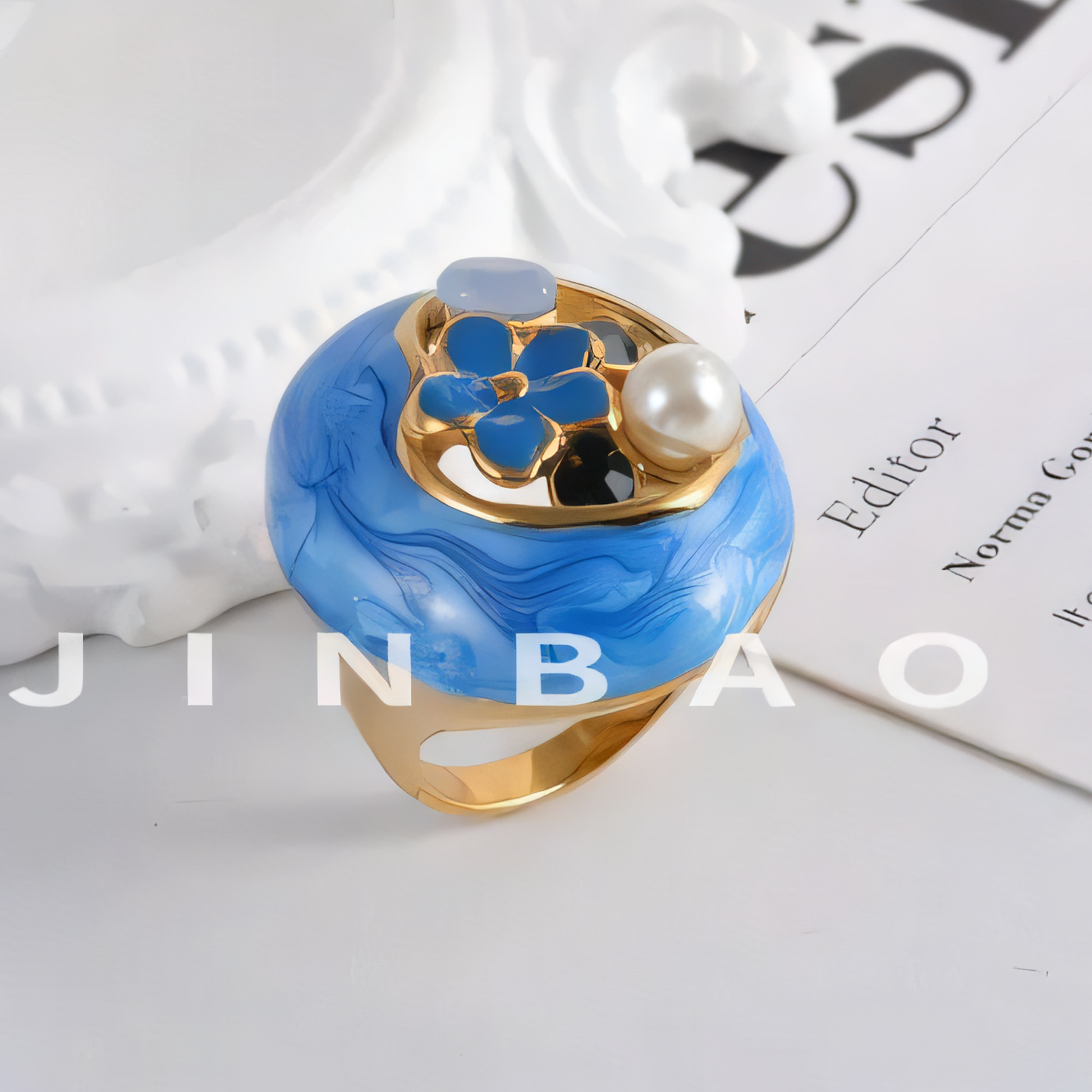 Floral Stainless Steel Resin Ring with Pearls Classic Fashion for Women | G004475