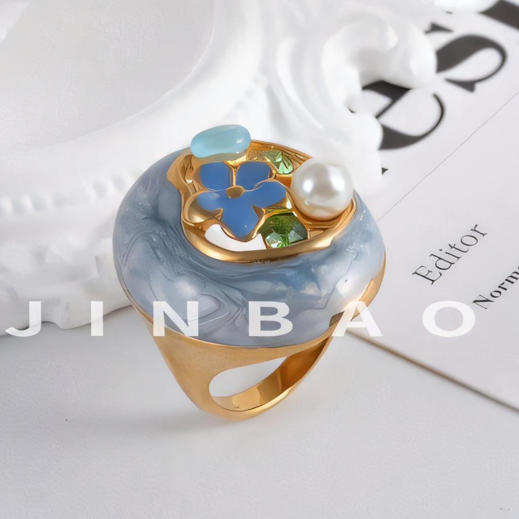 Floral Stainless Steel Resin Ring with Pearls Classic Fashion for Women | G004475