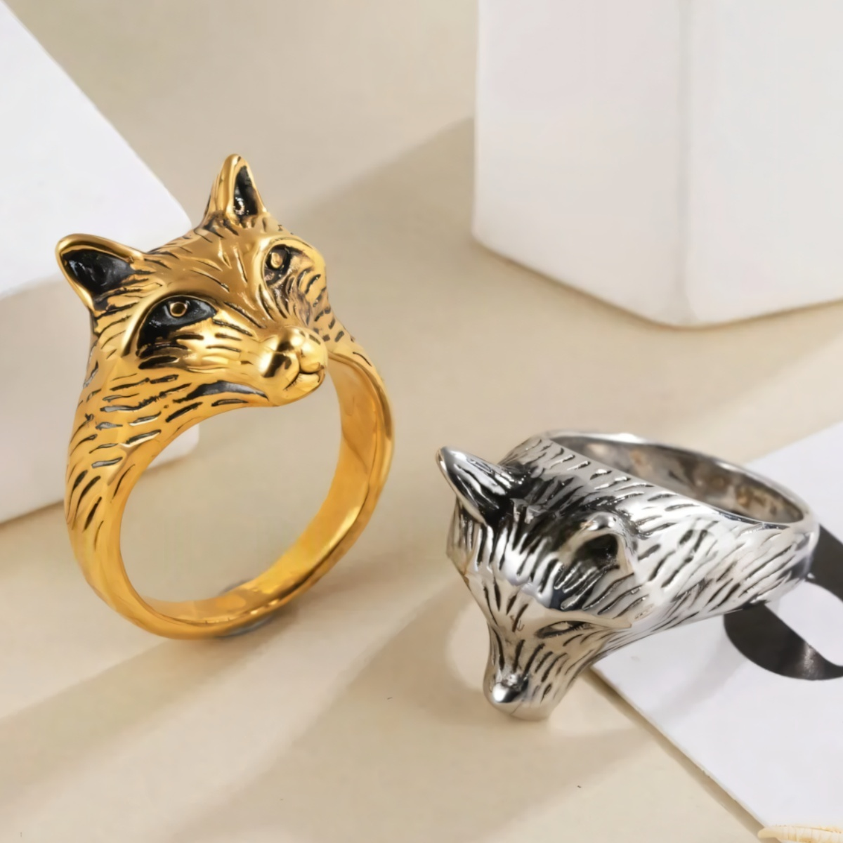 Fox Head Stainless Steel Ring Men Women Vintage Animal Jewelry Gift | DZ1391