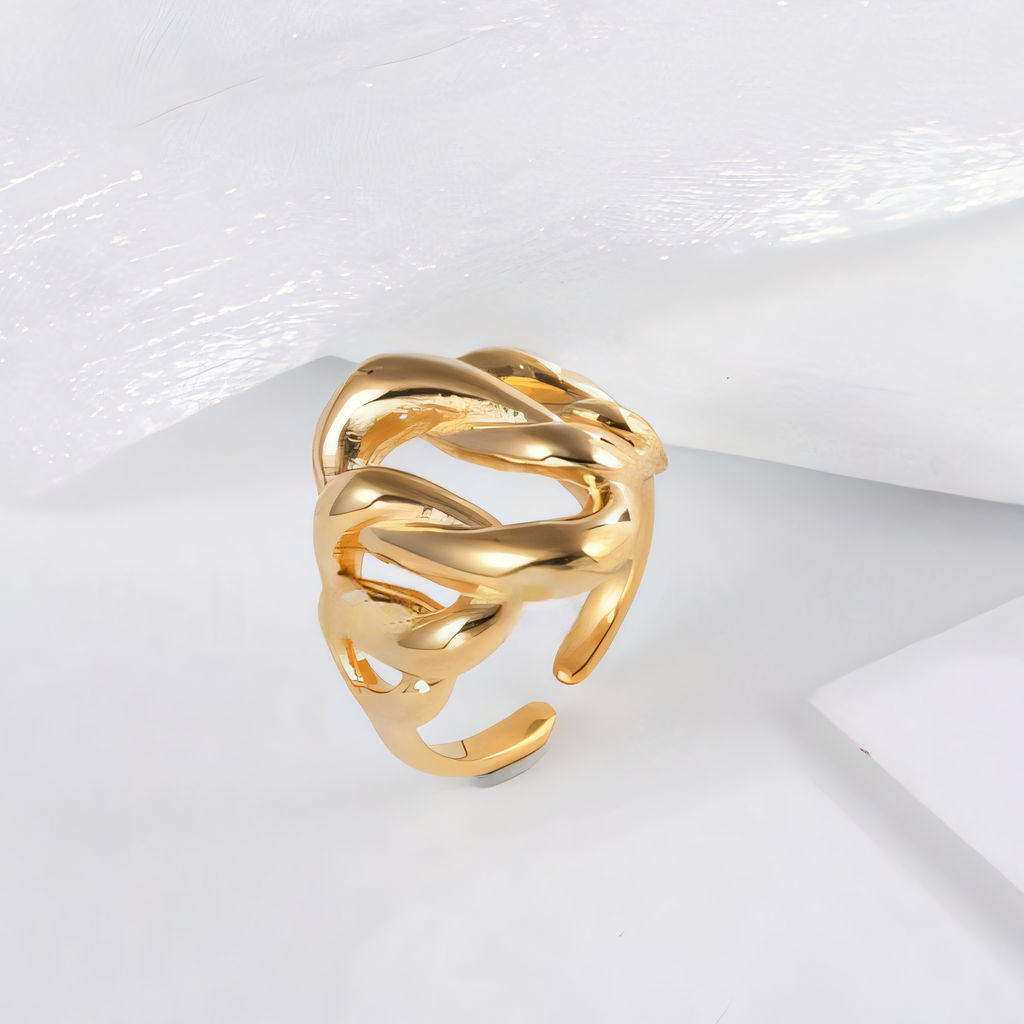 Stainless Steel Wave Design Ring, Trendy Fashion Jewelry for Women
