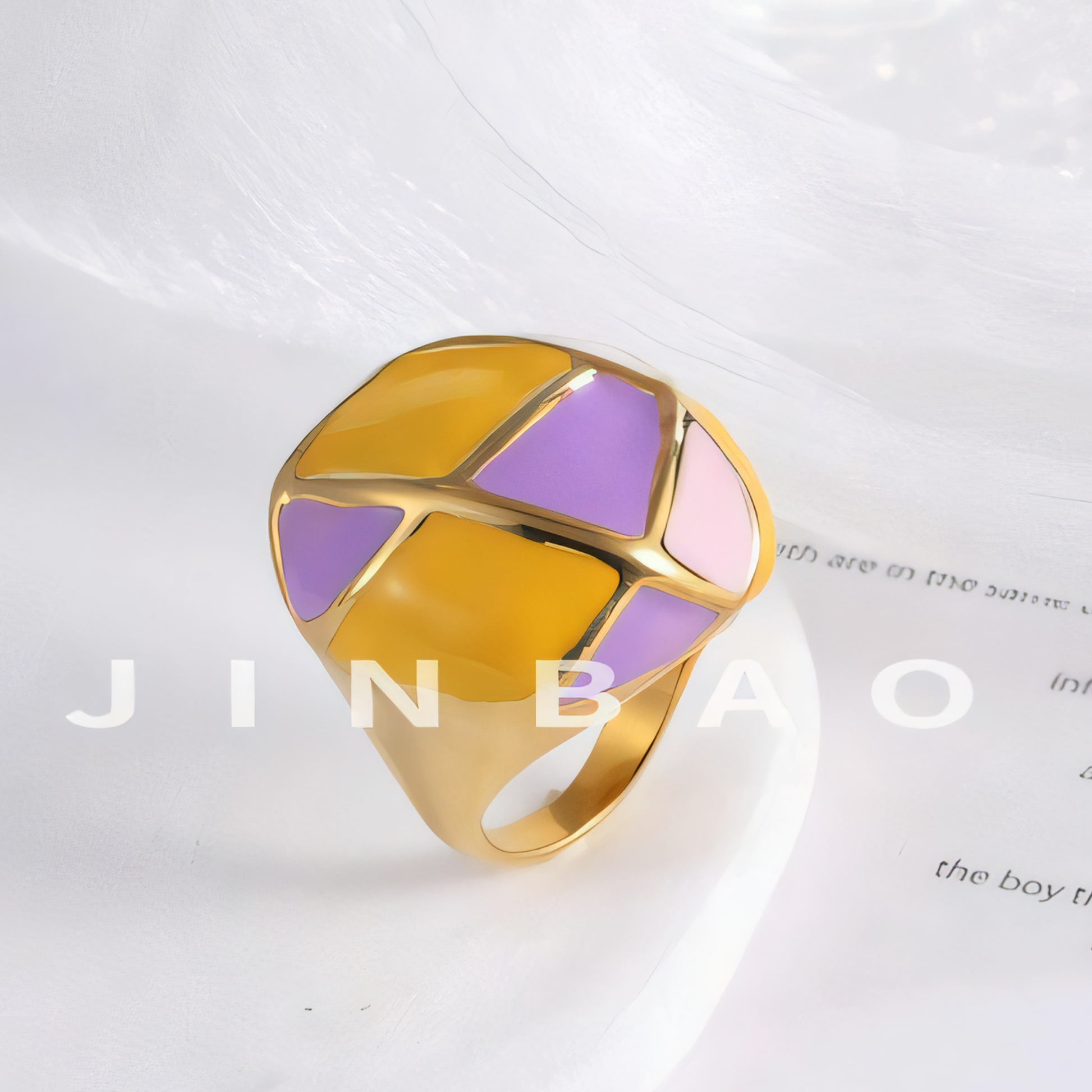 Vintage geometric enamel stainless steel women's ring | G004556