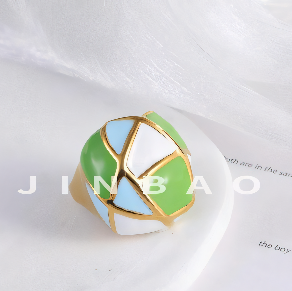 Vintage geometric enamel stainless steel women's ring | G004556