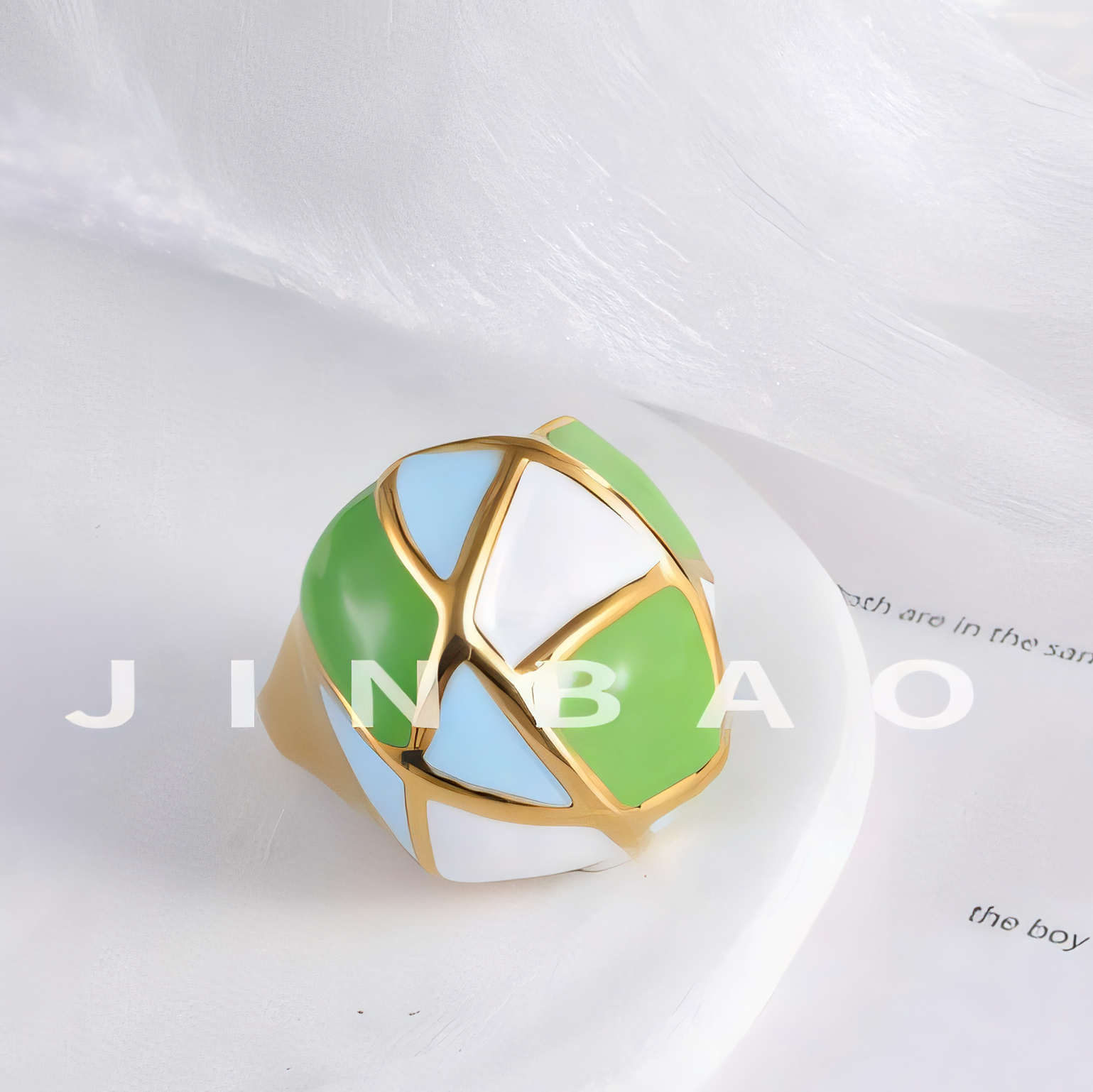 Vintage geometric enamel stainless steel women's ring | G004556