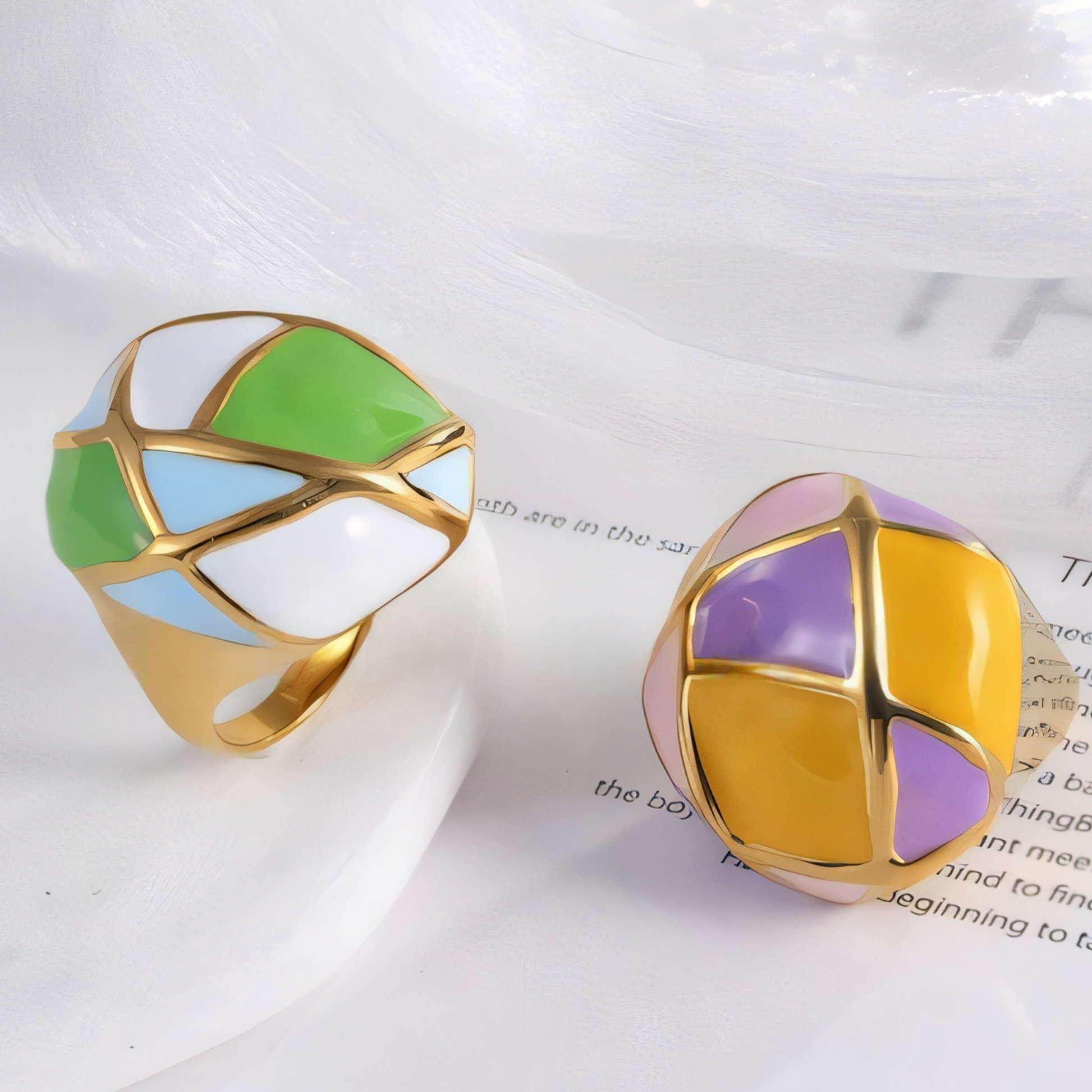 Vintage geometric enamel stainless steel women's ring | G004556