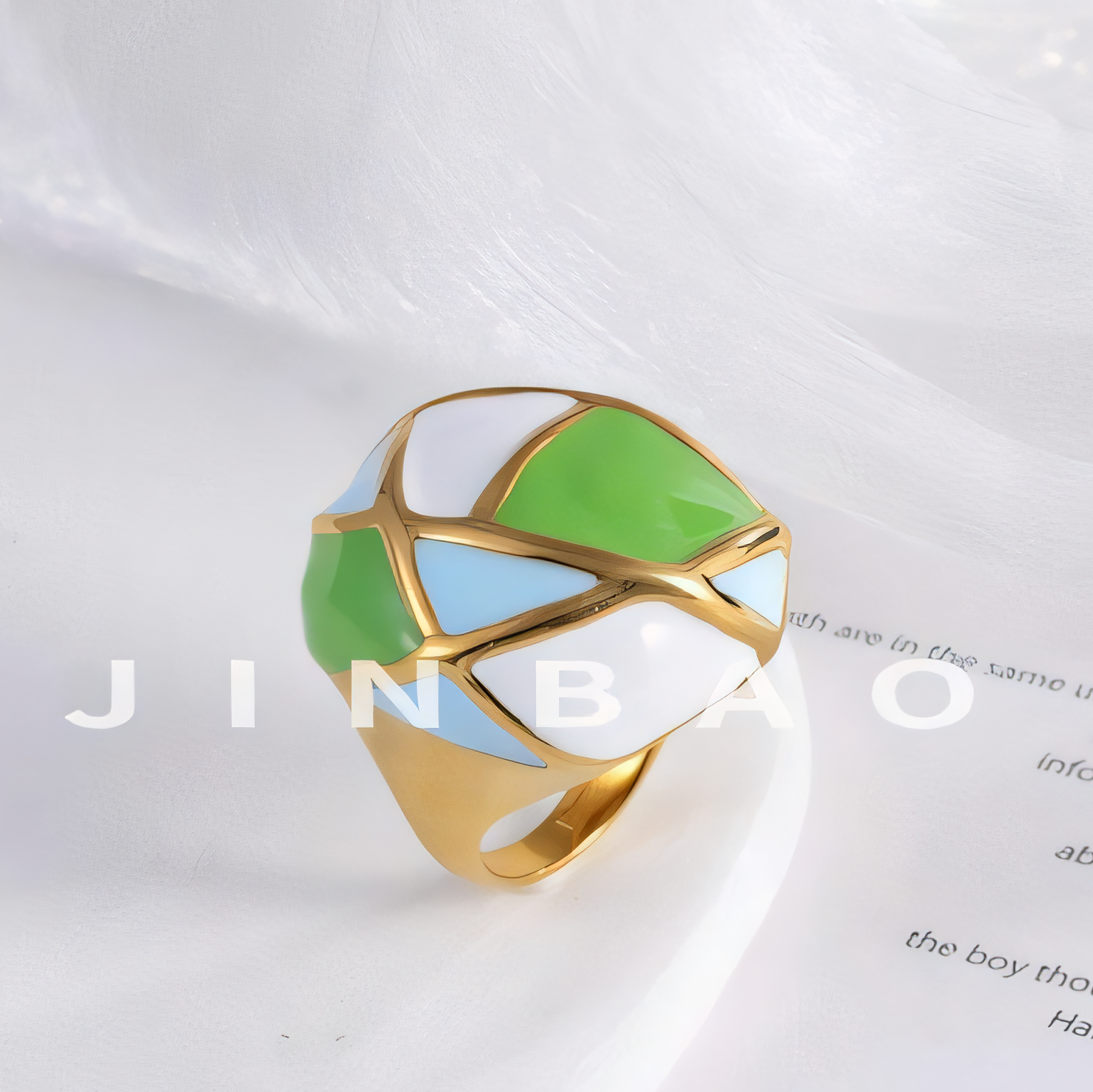 Vintage geometric enamel stainless steel women's ring | G004556