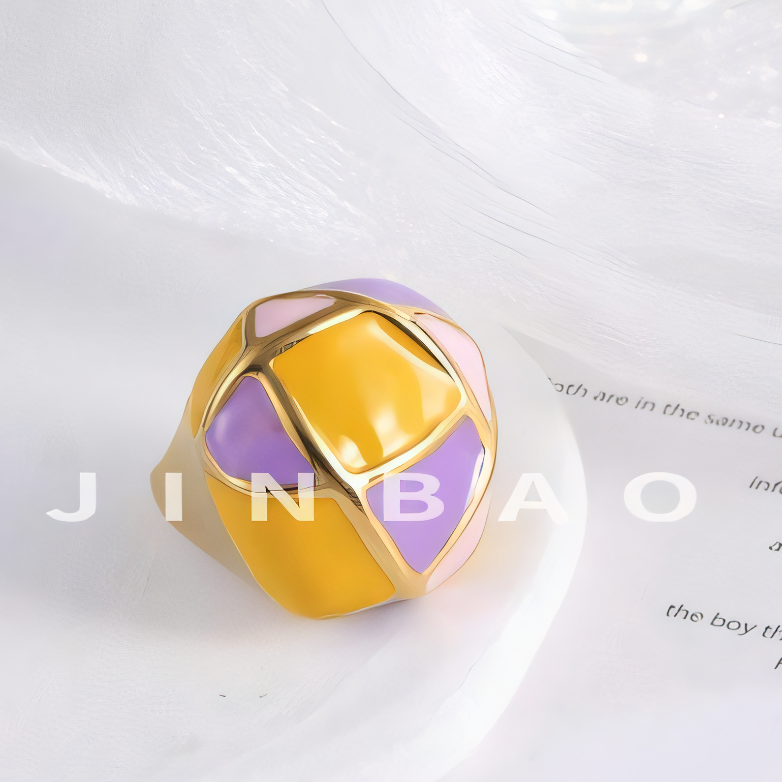 Vintage geometric enamel stainless steel women's ring | G004556