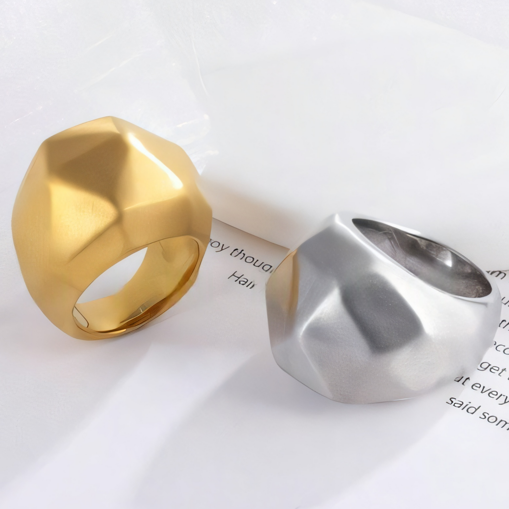 Geometric faceted stainless steel women's ring | G003409