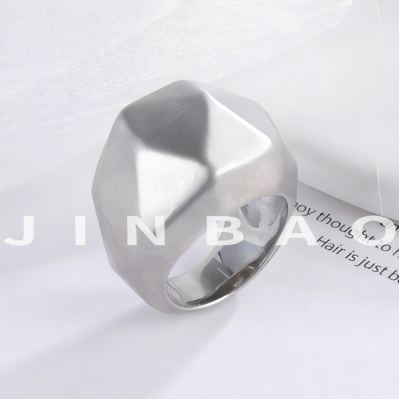 Geometric faceted stainless steel women's ring | G003409