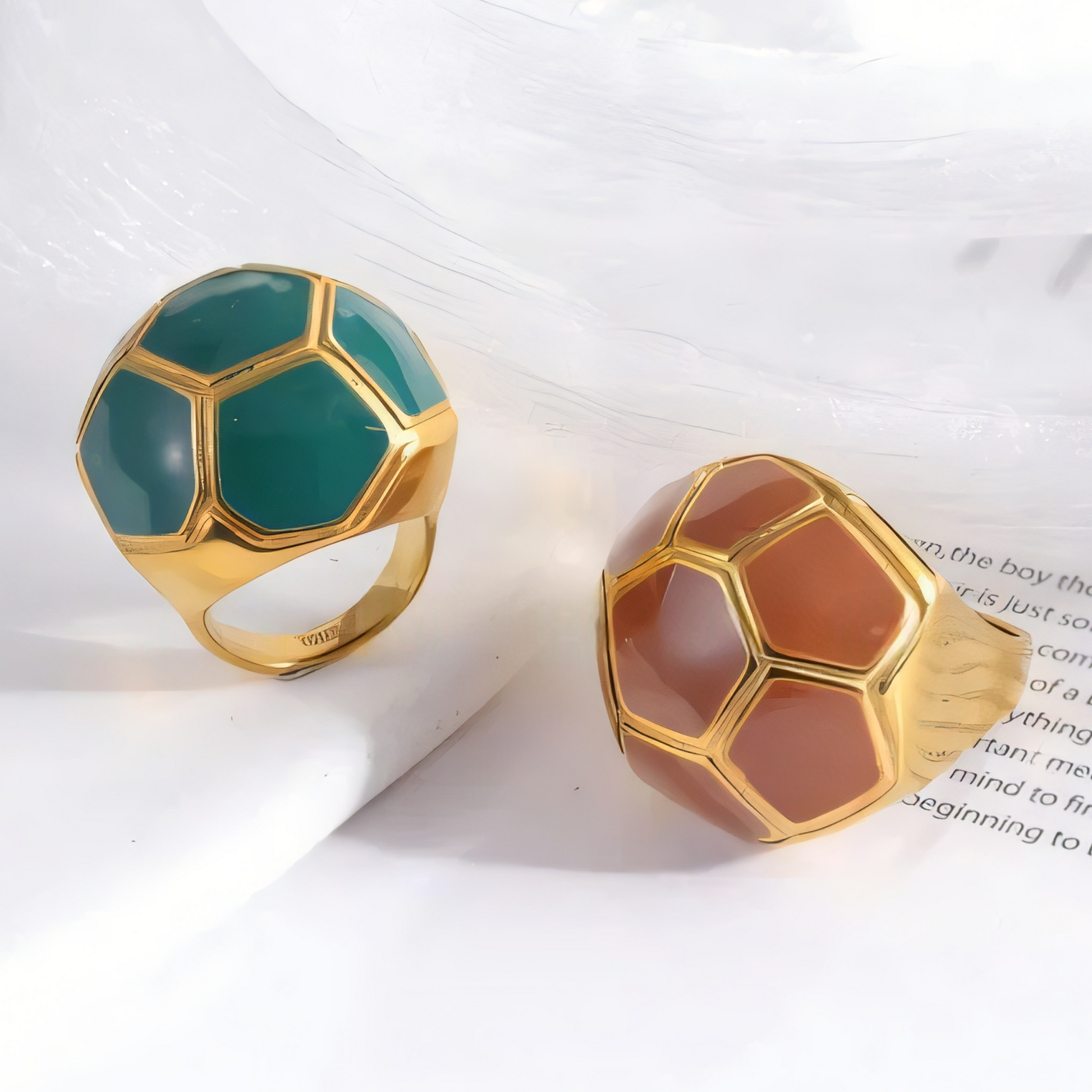 Geometric Hexagonal Stainless Steel Ring Colorful Design for Women | G004504