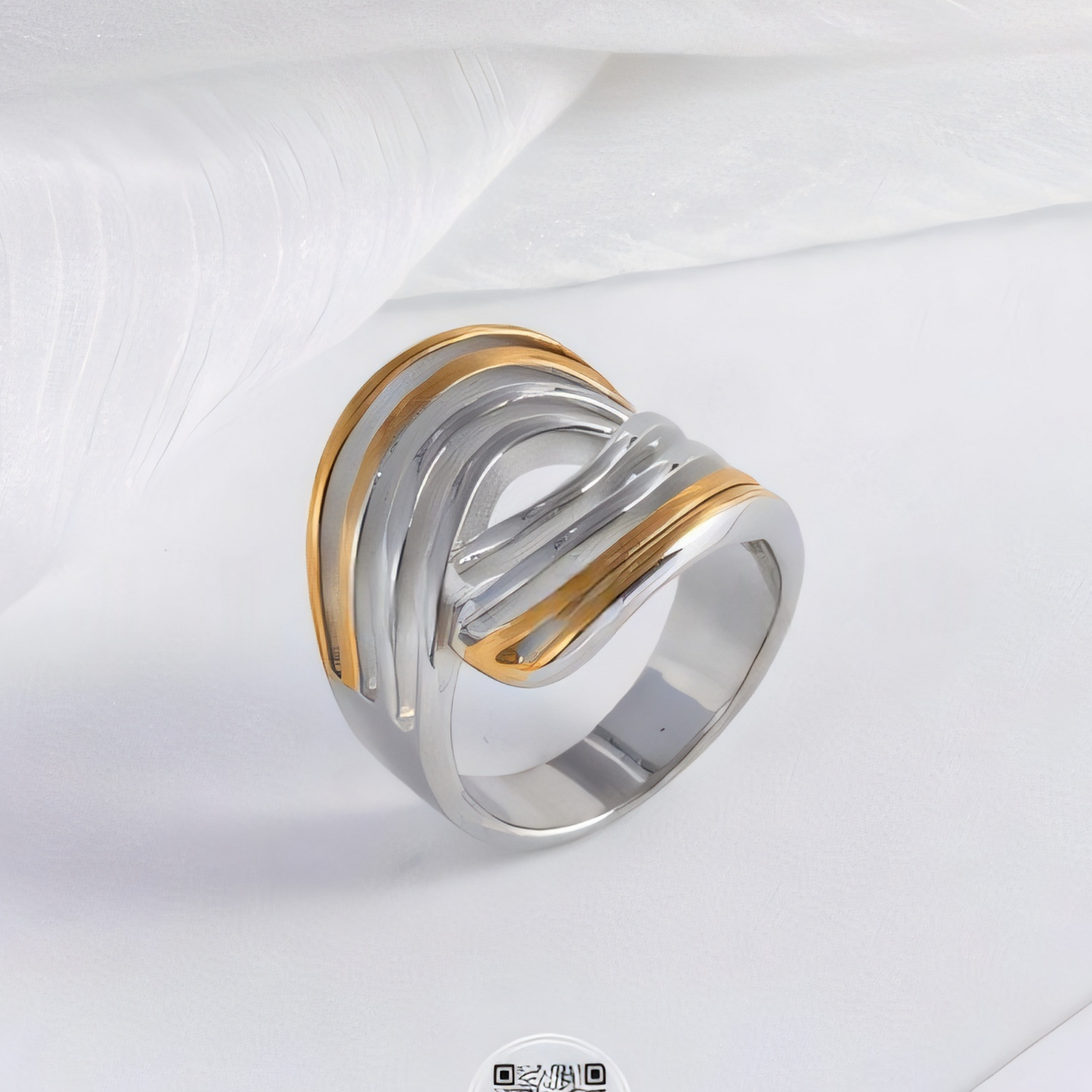 Stainless Steel Wave Design Ring, Trendy Fashion Jewelry for Women
