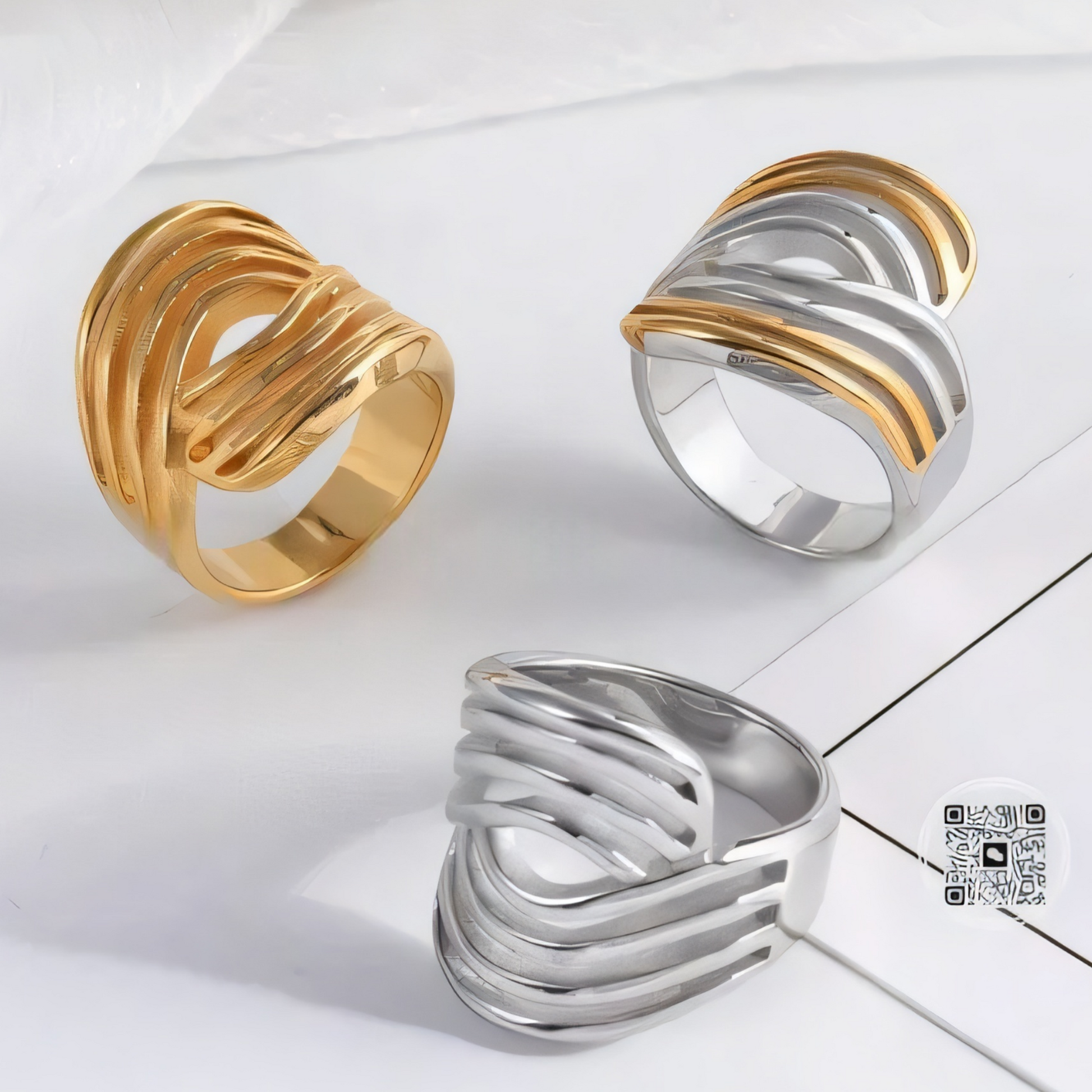 Geometric Layered Design Ring Women's Elegant Stainless Steel Ring | G00915