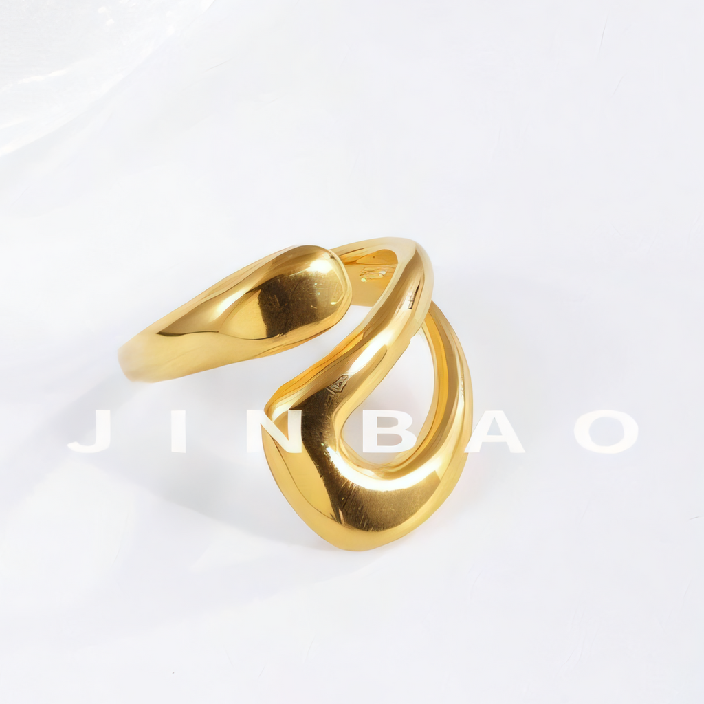 Polished simple curved stainless steel women's ring | G00580