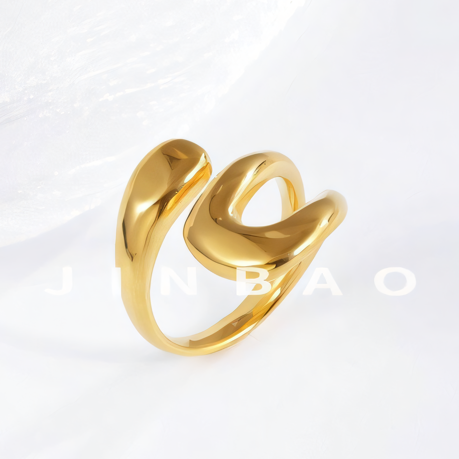 Polished simple curved stainless steel women's ring | G00580