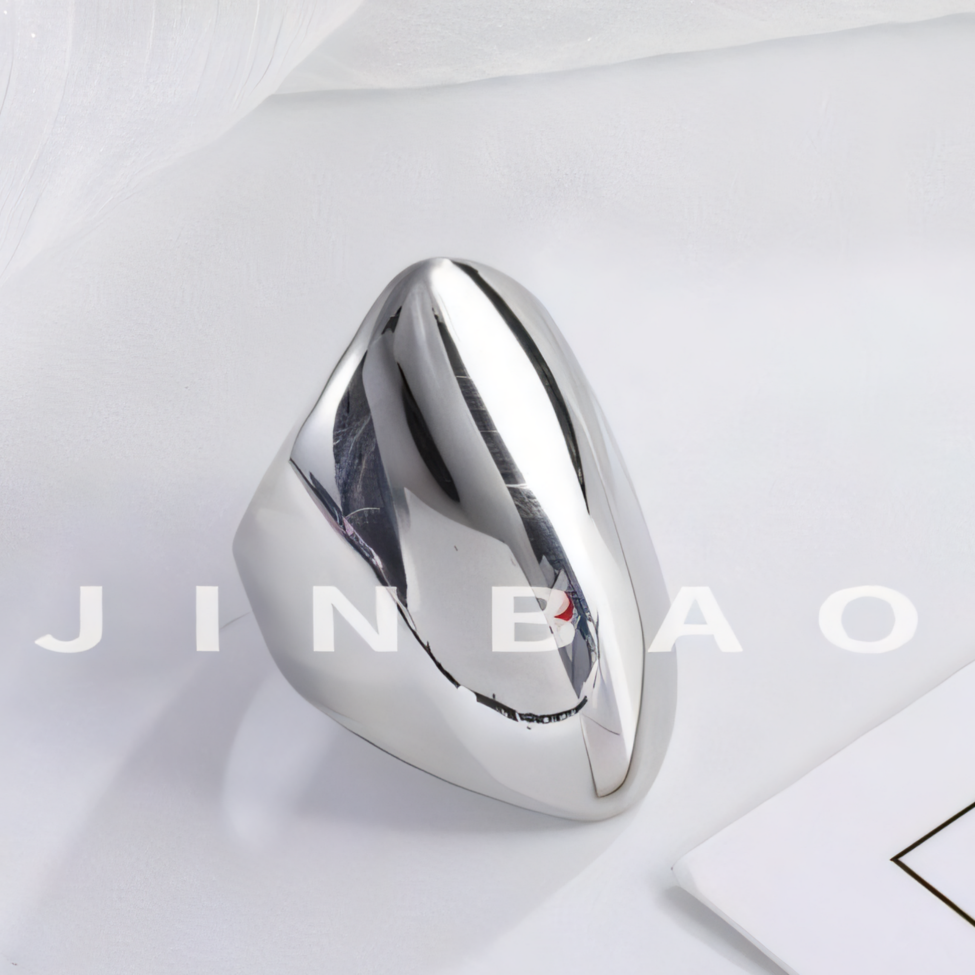 Glossy Oval Design Light Luxury Stainless Steel Unisex Ring | G003576