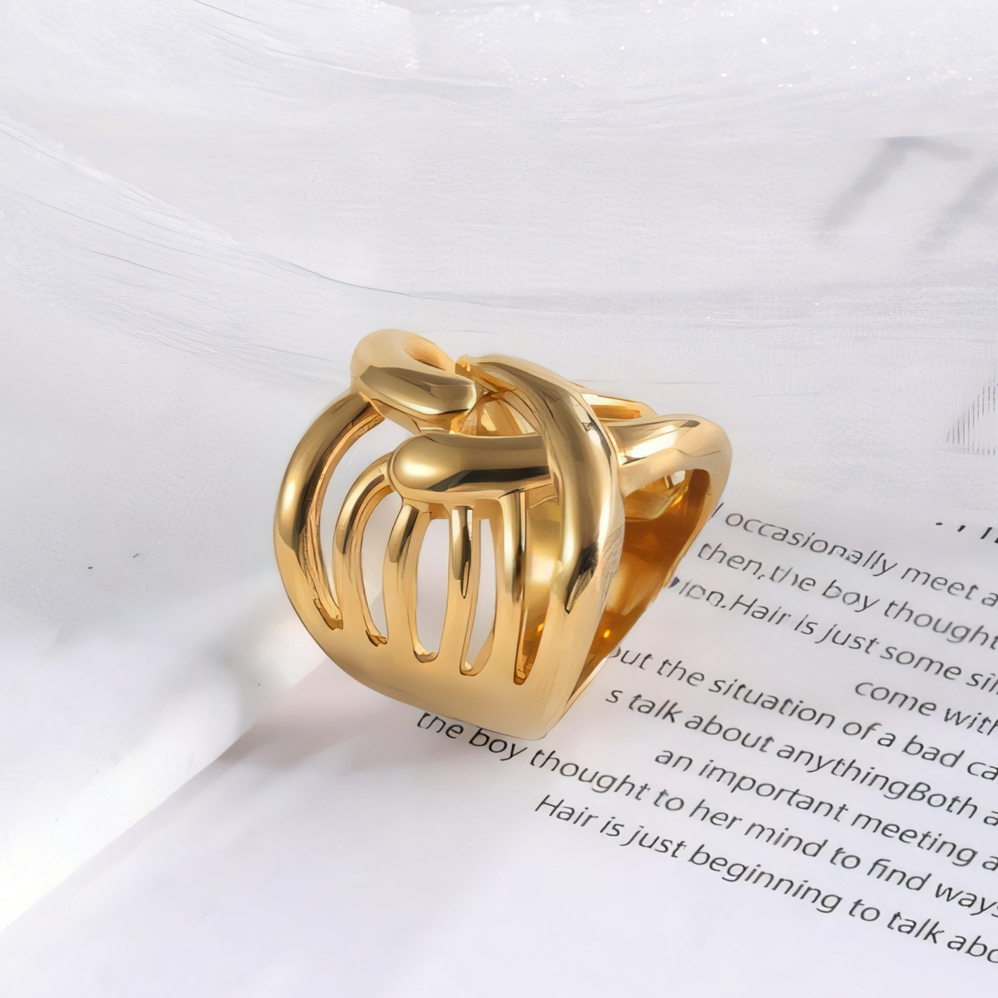 Stainless Steel Wave Design Ring, Trendy Fashion Jewelry for Women