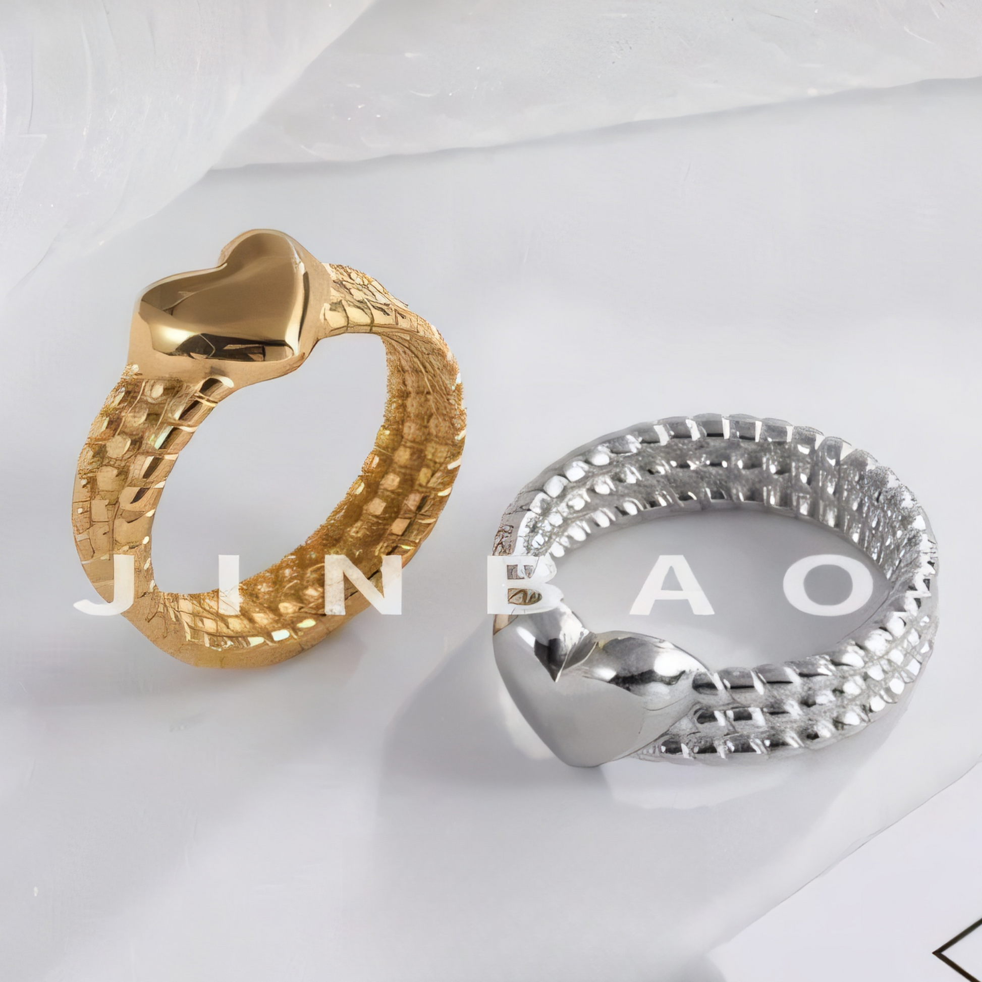 Heart-Shaped Woven Design Light Luxury Stainless Steel Couple Ring | G00530
