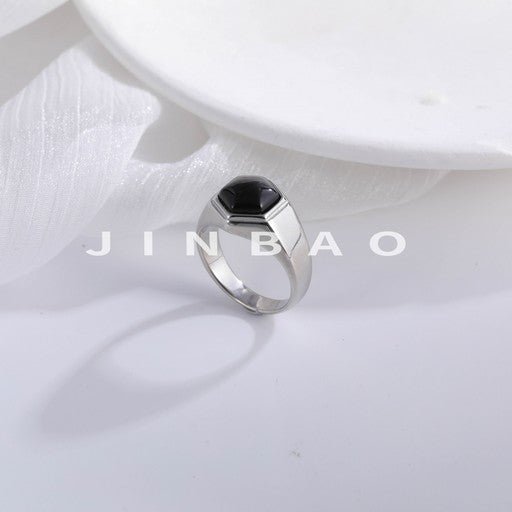 Hexagonal Stainless Steel Ring with Black Gemstone Classic Fashion for Men | K002786